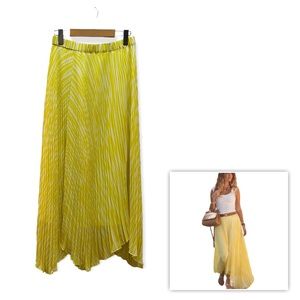 Club Monaco Yellow Striped Pleated Maxi Skirt